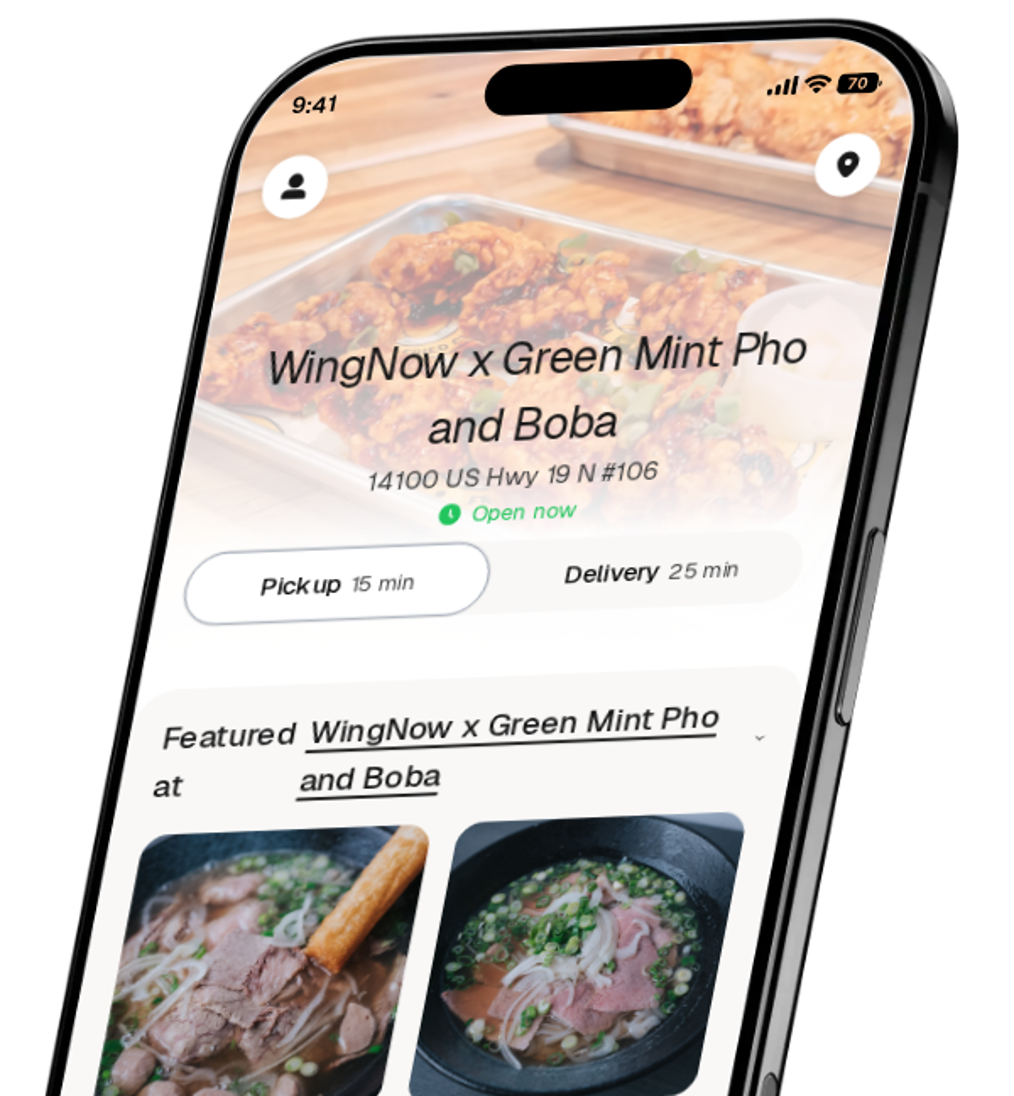 WingNow x Green Mint Pho and Boba app preview