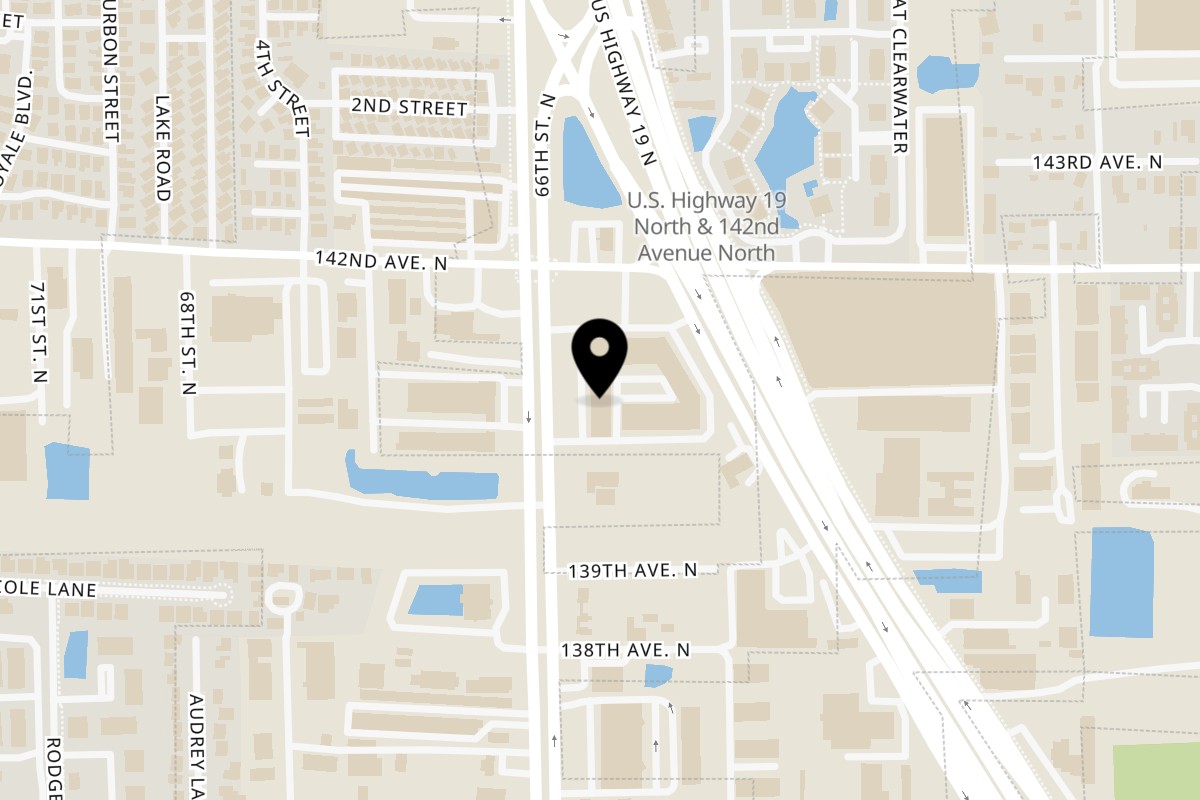 Map showing the location of WingNow x Green Mint Pho and Boba on 14100 US Hwy 19 N #106 in Clearwater